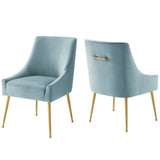 Pierce Upholstered Performance Velvet Dining Chair Set of 2 in Light Blue