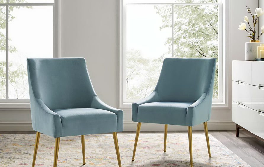 Pierce Upholstered Performance Velvet Dining Chair Set of 2 in Light Blue
