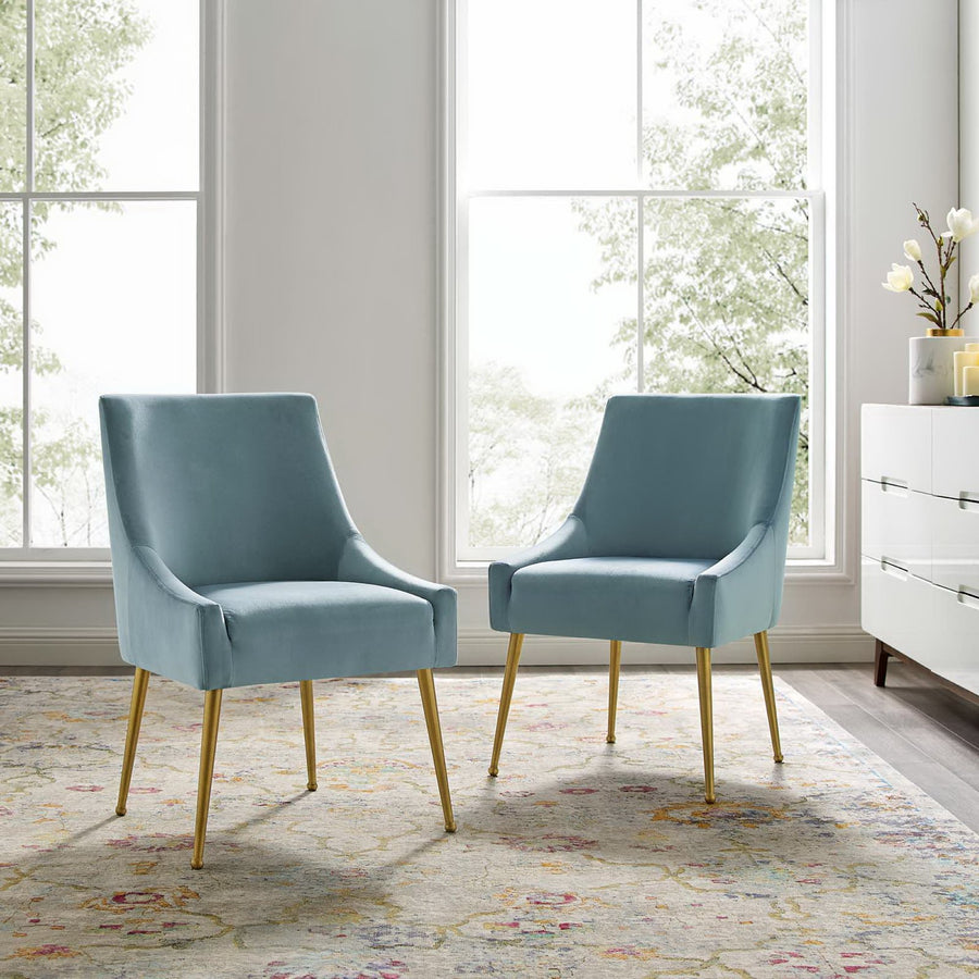 Pierce Upholstered Performance Velvet Dining Chair Set of 2 in Light Blue