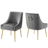Pierce Pleated Back Upholstered Performance Velvet Dining Chair Set of 2 in Gray