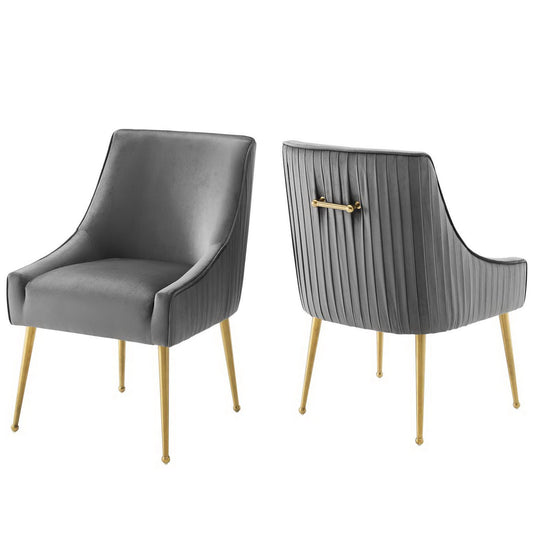 Discern Pleated Back Upholstered Performance Velvet Dining Chair Set of 2 by Furniture For America