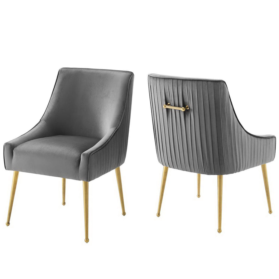 Pierce Pleated Back Upholstered Performance Velvet Dining Chair Set of 2 in Gray
