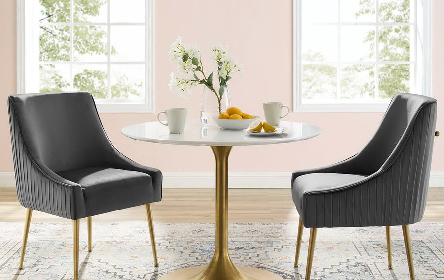 Pierce Pleated Back Upholstered Performance Velvet Dining Chair Set of 2 in Gray