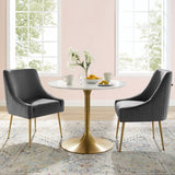 Pierce Pleated Back Upholstered Performance Velvet Dining Chair Set of 2 in Gray