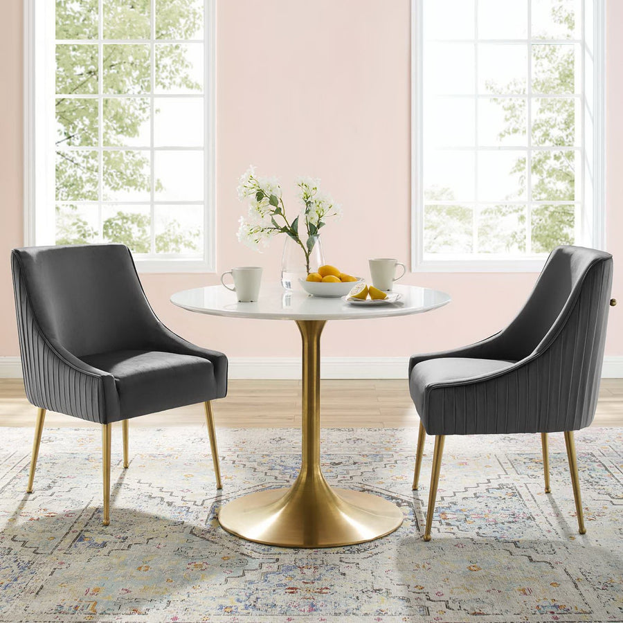 Pierce Pleated Back Upholstered Performance Velvet Dining Chair Set of 2 in Gray
