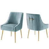 Pierce Pleated Back Upholstered Performance Velvet Dining Chair Set of 2 in Light Blue