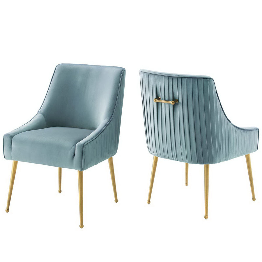 Pierce Pleated Back Upholstered Performance Velvet Dining Chair Set of 2 in Light Blue
