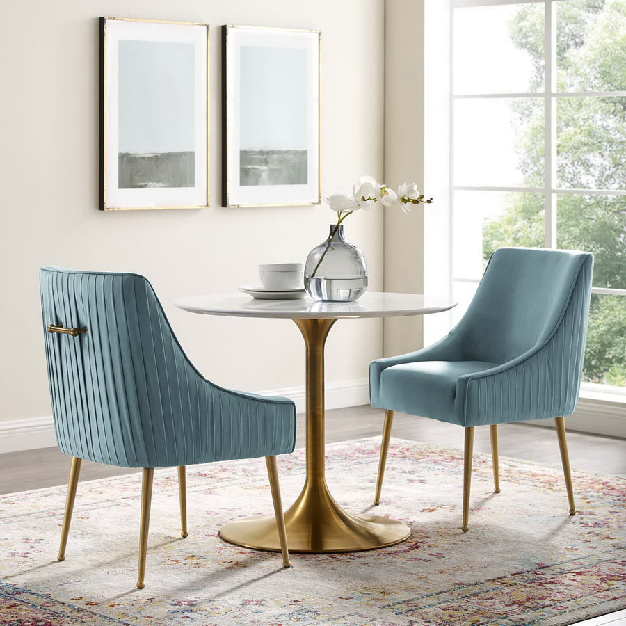 Pierce Pleated Back Upholstered Performance Velvet Dining Chair Set of 2 in Light Blue