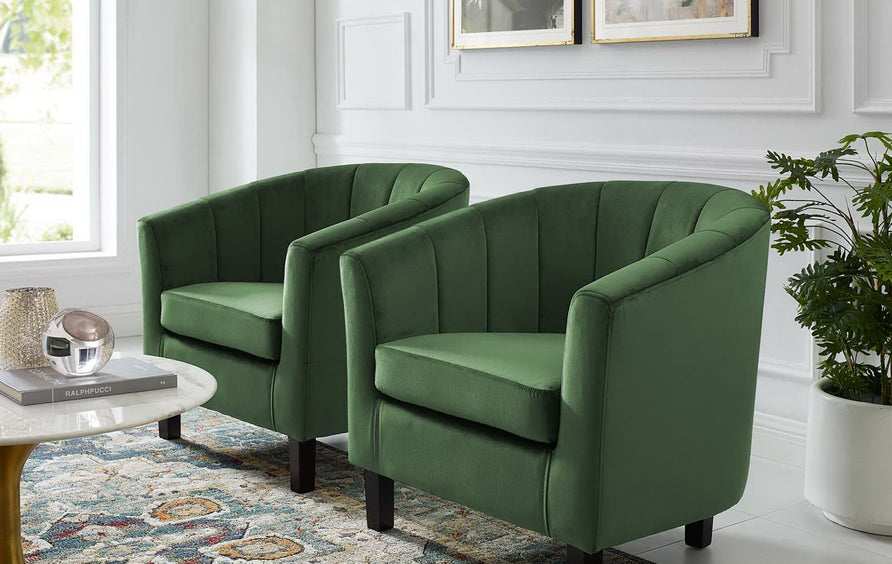 Hadley Channel Tufted Performance Velvet Armchair Set of 2 in Emerald