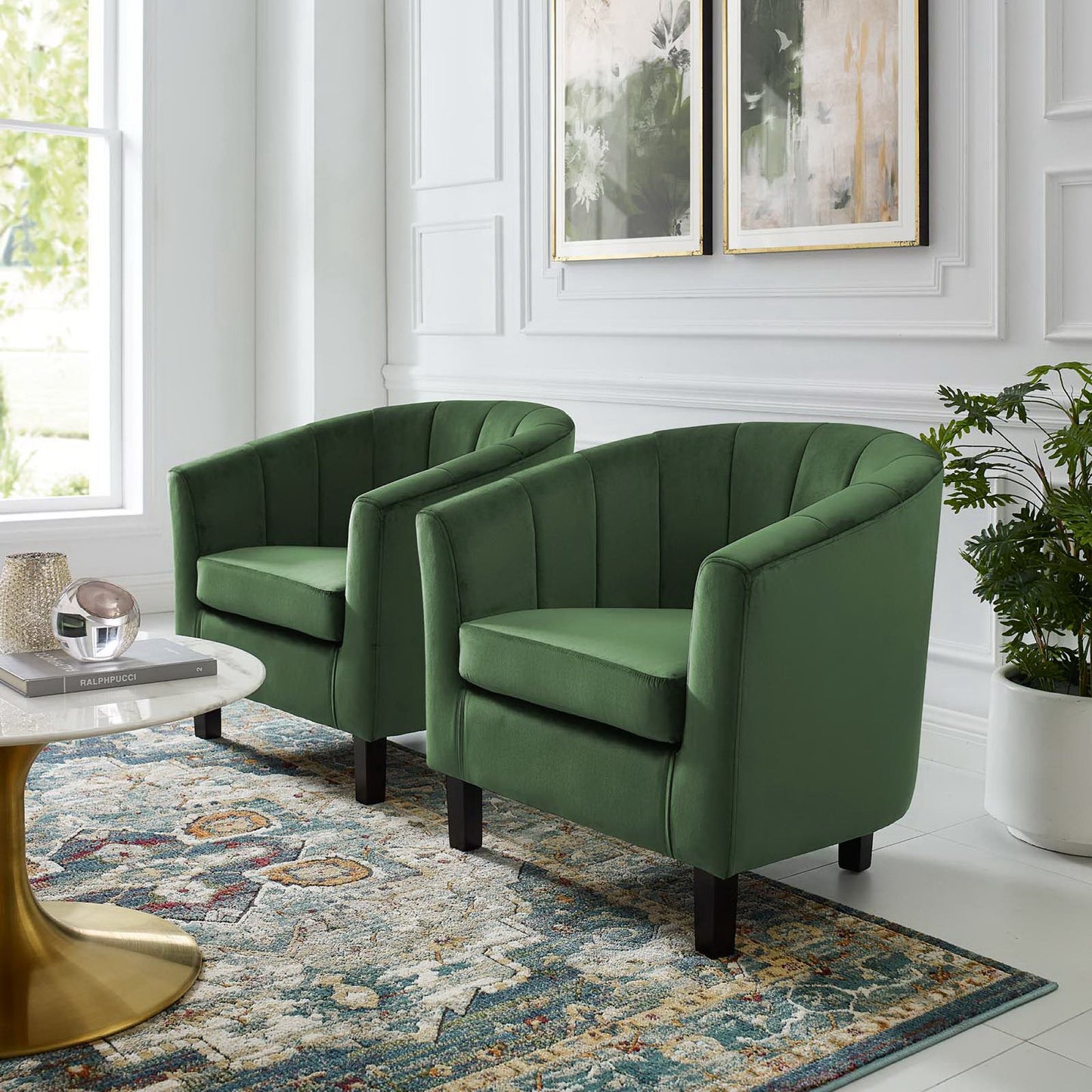 Prospect Channel Tufted Performance Velvet Armchair Set of 2 by Furniture For America