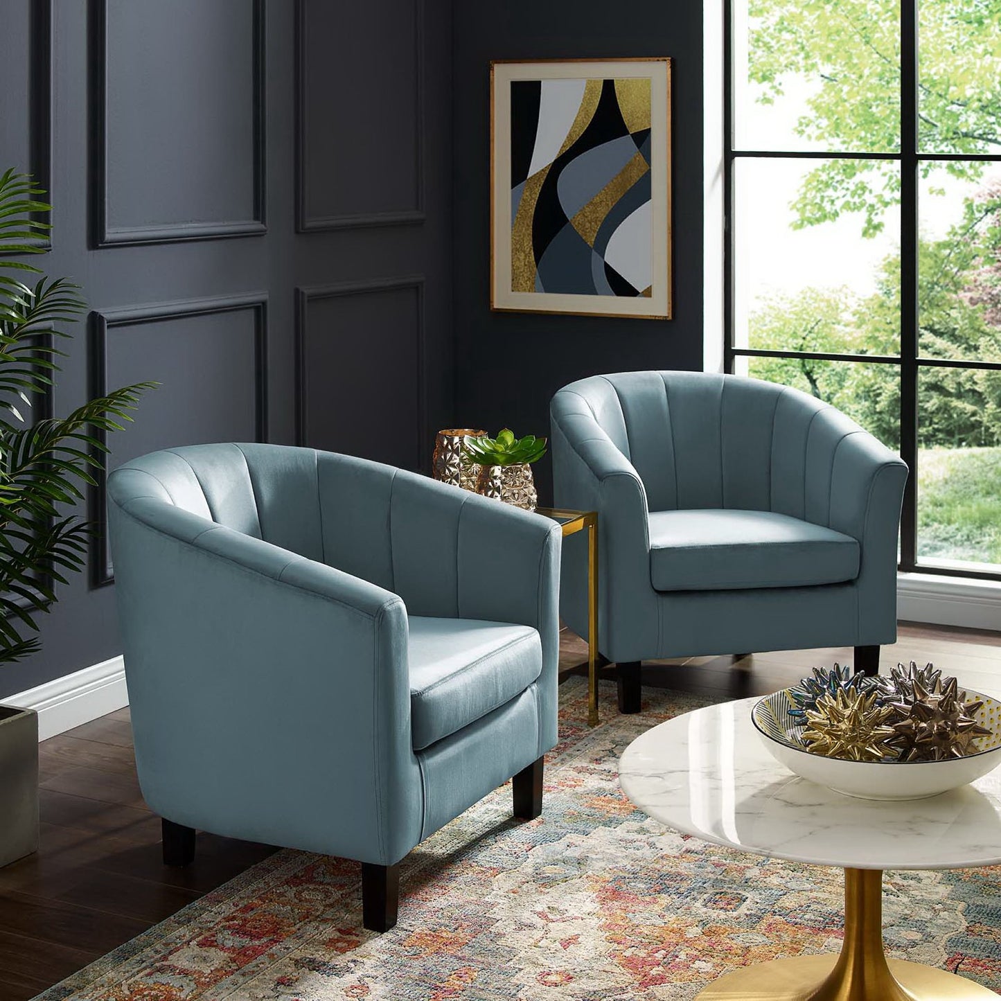 Prospect Channel Tufted Performance Velvet Armchair Set of 2 by Furniture For America