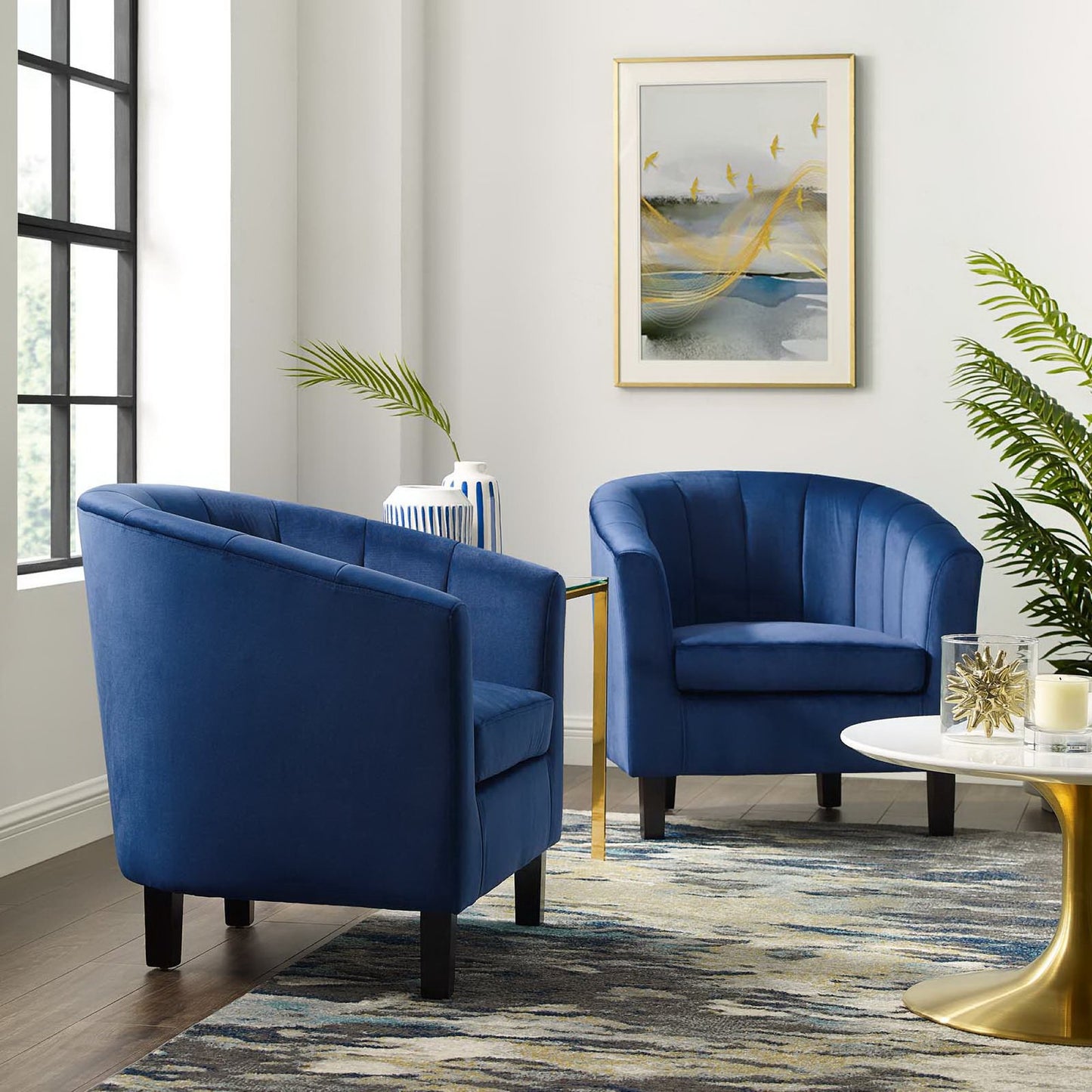Prospect Channel Tufted Performance Velvet Armchair Set of 2 by Furniture For America