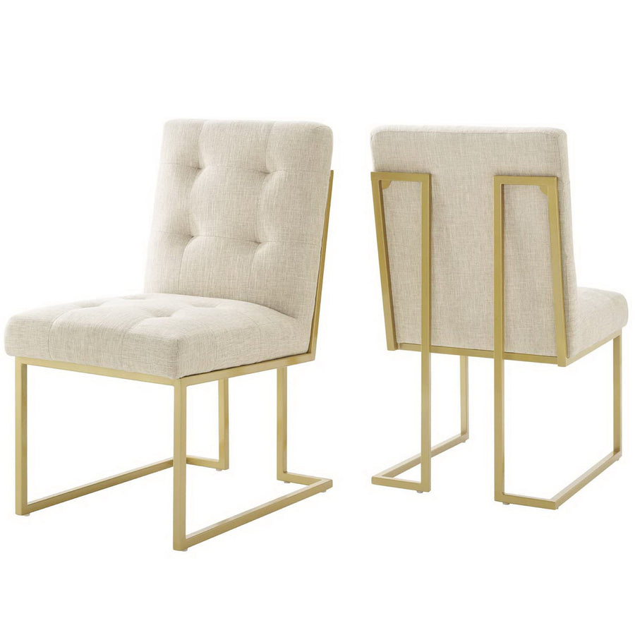 Indigo Gold Stainless Steel Upholstered Fabric Dining Accent Chair Set of 2 in Gold Beige