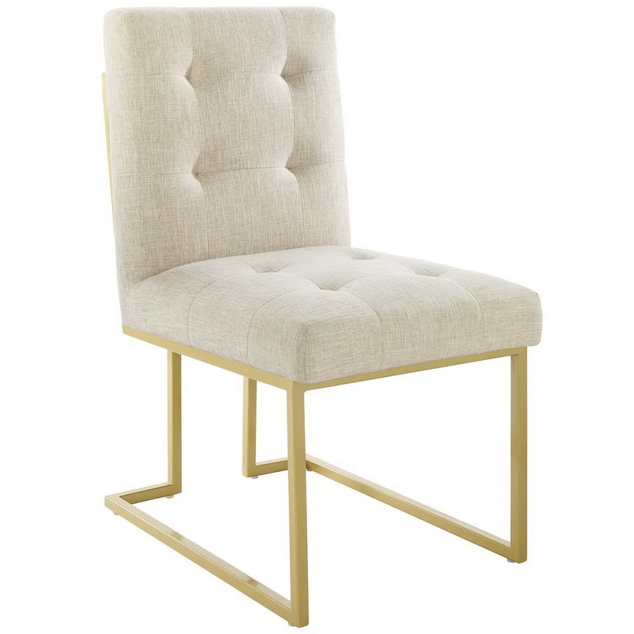 Indigo Gold Stainless Steel Upholstered Fabric Dining Accent Chair Set of 2 in Gold Beige