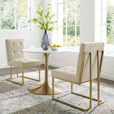Indigo Gold Stainless Steel Upholstered Fabric Dining Accent Chair Set of 2 in Gold Beige