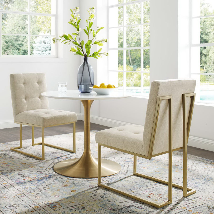 Indigo Gold Stainless Steel Upholstered Fabric Dining Accent Chair Set of 2 in Gold Beige