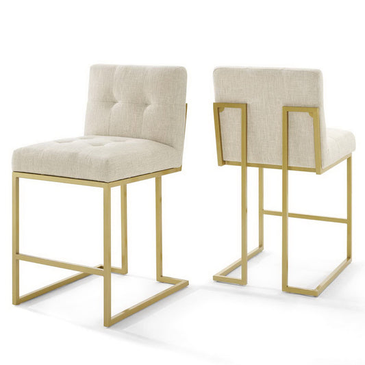 Privy Gold Stainless Steel Upholstered Fabric Counter Stool Set of 2 by Furniture for America