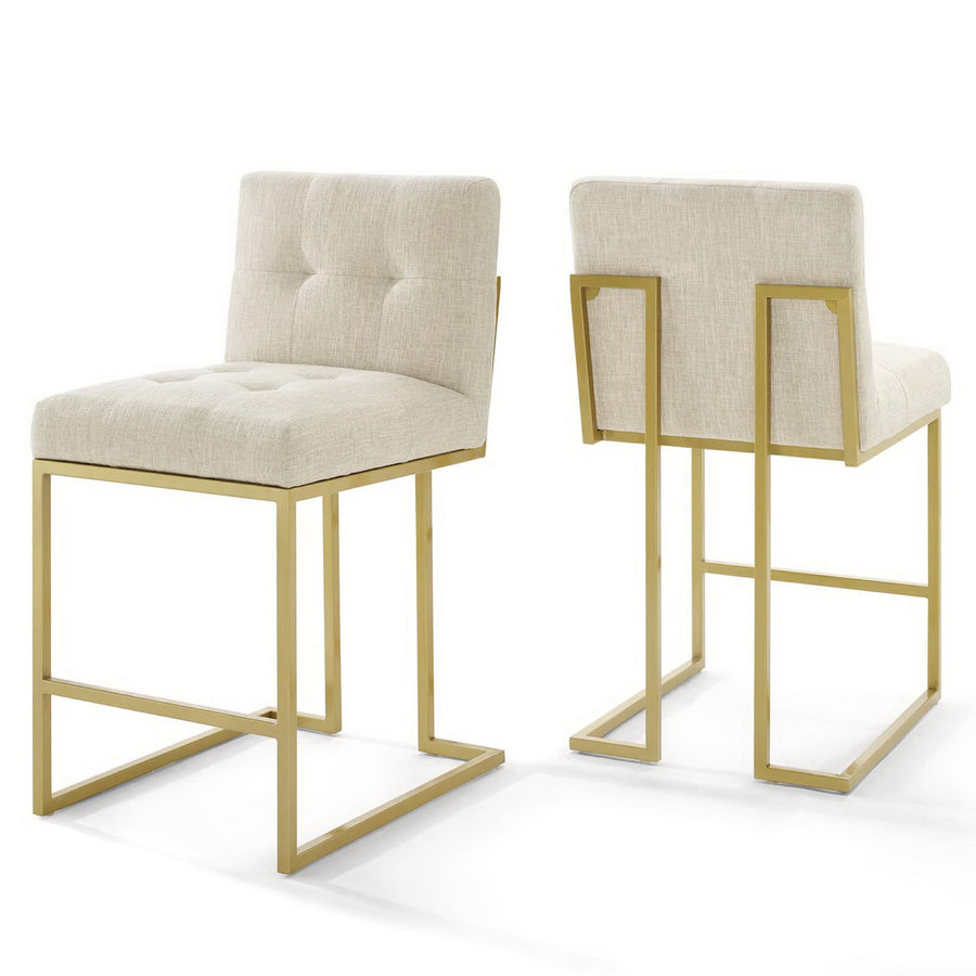Indigo Gold Stainless Steel Upholstered Fabric Counter Stool Set of 2 in Gold Beige