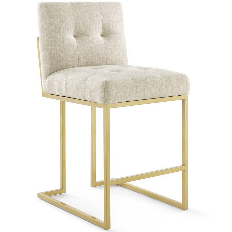 Indigo Gold Stainless Steel Upholstered Fabric Counter Stool Set of 2 in Gold Beige