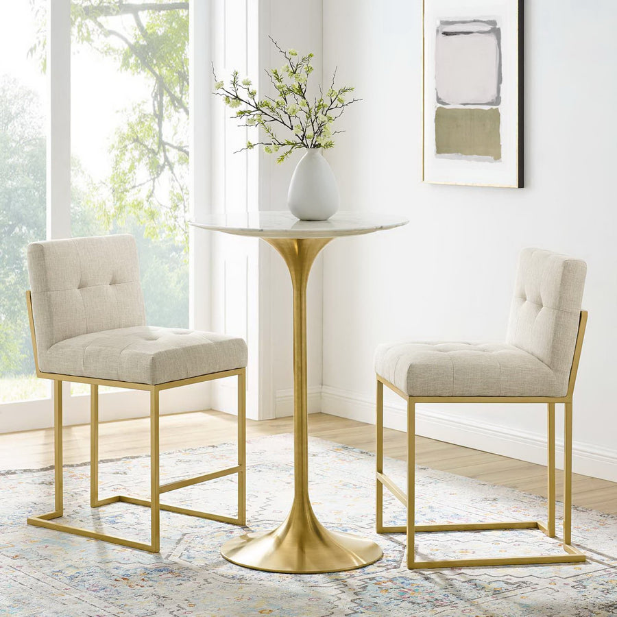 Indigo Gold Stainless Steel Upholstered Fabric Counter Stool Set of 2 in Gold Beige