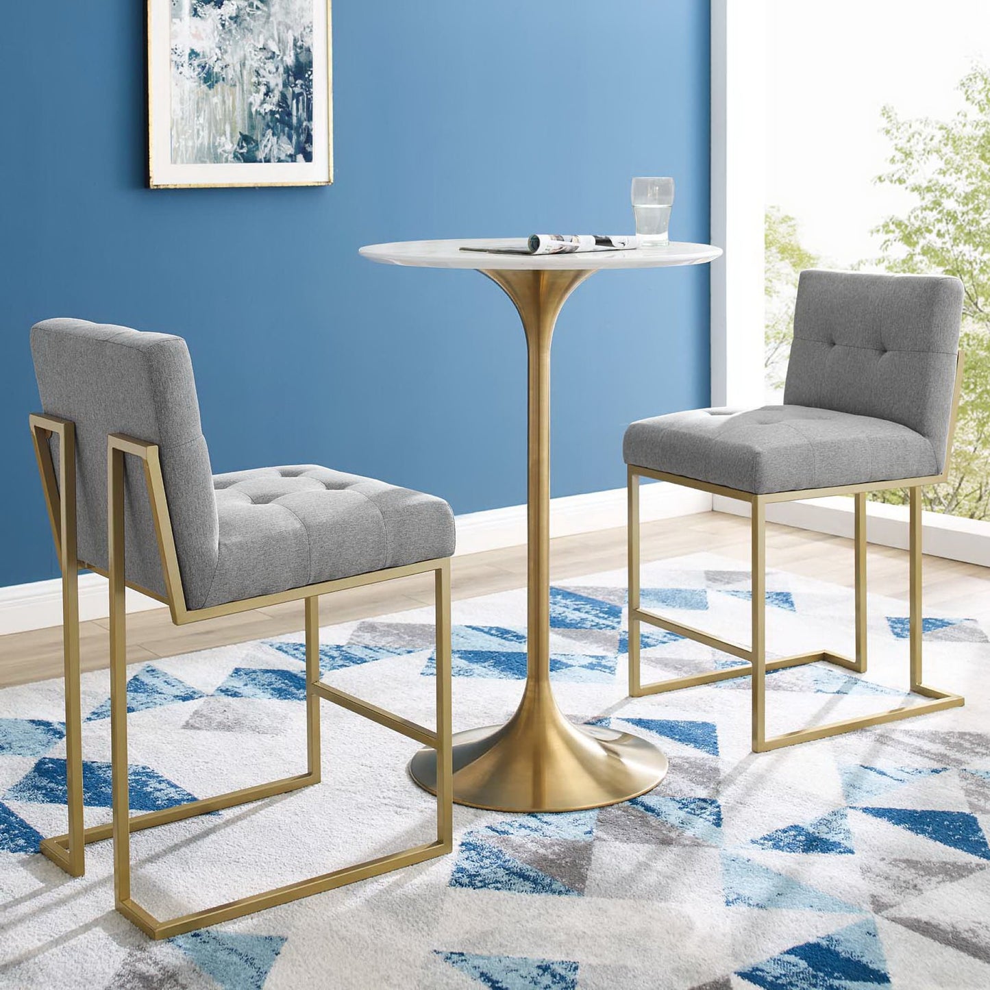 Privy Gold Stainless Steel Upholstered Fabric Counter Stool Set of 2 by Furniture for America