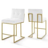Indigo Gold Stainless Steel Upholstered Fabric Counter Stool Set of 2 in Gold White
