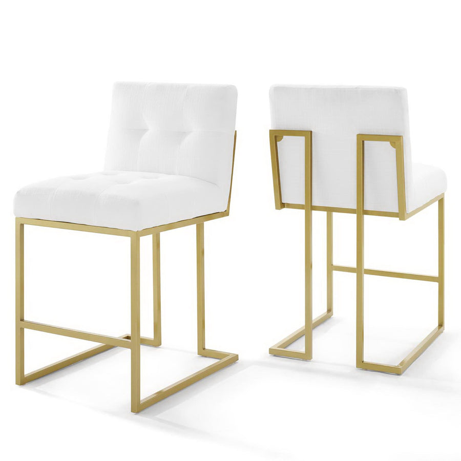 Indigo Gold Stainless Steel Upholstered Fabric Counter Stool Set of 2 in Gold White