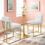 Indigo Gold Stainless Steel Upholstered Fabric Counter Stool Set of 2 in Gold White