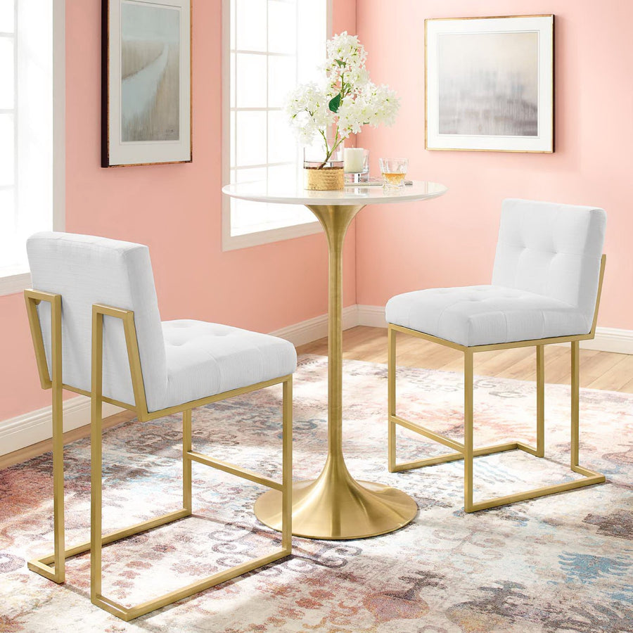 Indigo Gold Stainless Steel Upholstered Fabric Counter Stool Set of 2 in Gold White