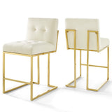 Indigo Gold Stainless Steel Performance Velvet Counter Stool Set of 2 in Gold Ivory