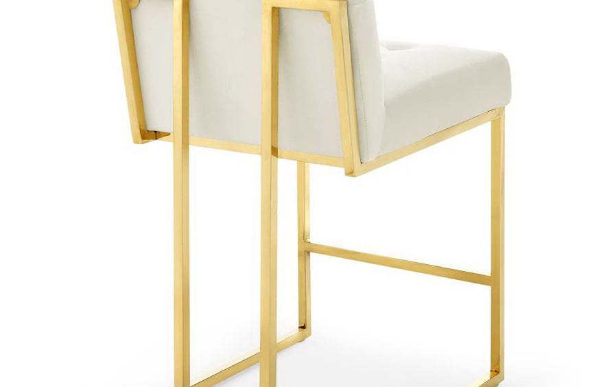 Indigo Gold Stainless Steel Performance Velvet Counter Stool Set of 2 in Gold Ivory