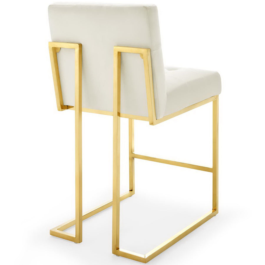 Indigo Gold Stainless Steel Performance Velvet Counter Stool Set of 2 in Gold Ivory