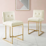 Indigo Gold Stainless Steel Performance Velvet Counter Stool Set of 2 in Gold Ivory