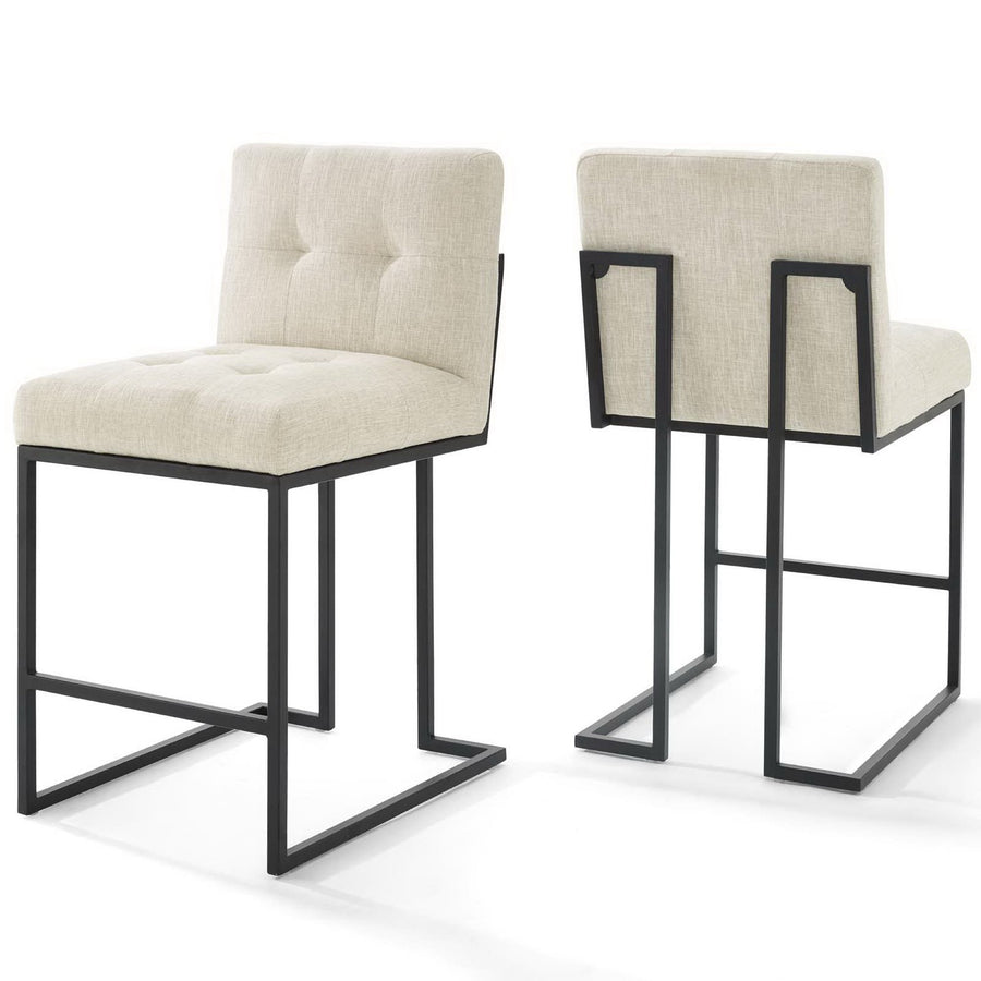 Indigo Black Stainless Steel Upholstered Fabric Counter Stool Set of 2 in Black Beige