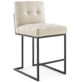 Indigo Black Stainless Steel Upholstered Fabric Counter Stool Set of 2 in Black Beige