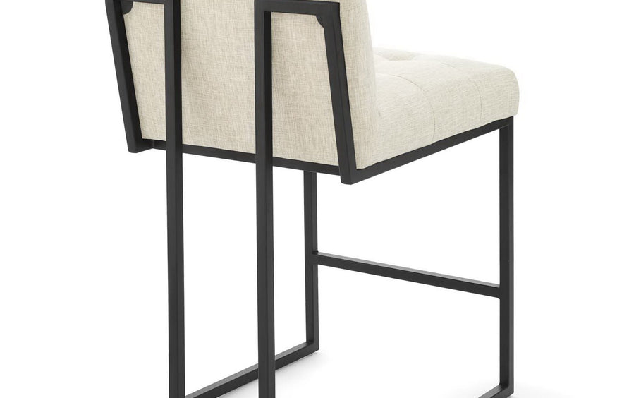 Indigo Black Stainless Steel Upholstered Fabric Counter Stool Set of 2 in Black Beige