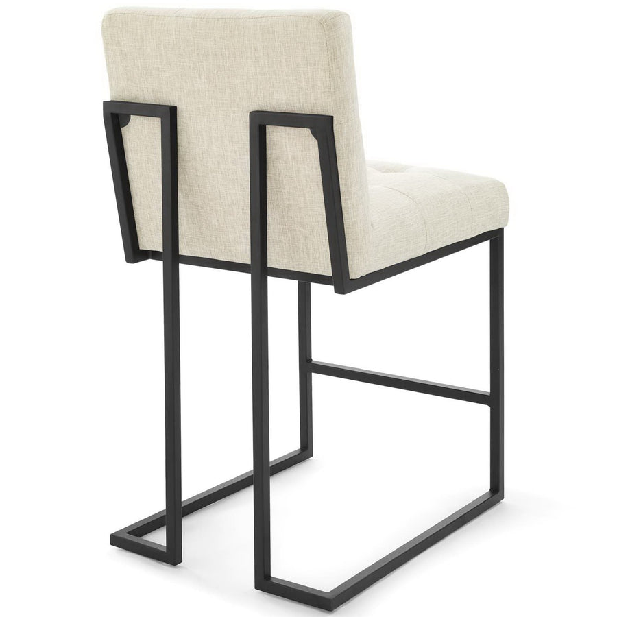 Indigo Black Stainless Steel Upholstered Fabric Counter Stool Set of 2 in Black Beige