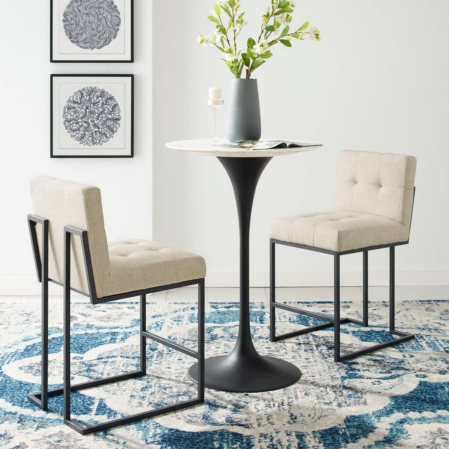 Indigo Black Stainless Steel Upholstered Fabric Counter Stool Set of 2 in Black Beige