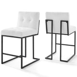 Indigo Black Stainless Steel Upholstered Fabric Counter Stool Set of 2 in Black White