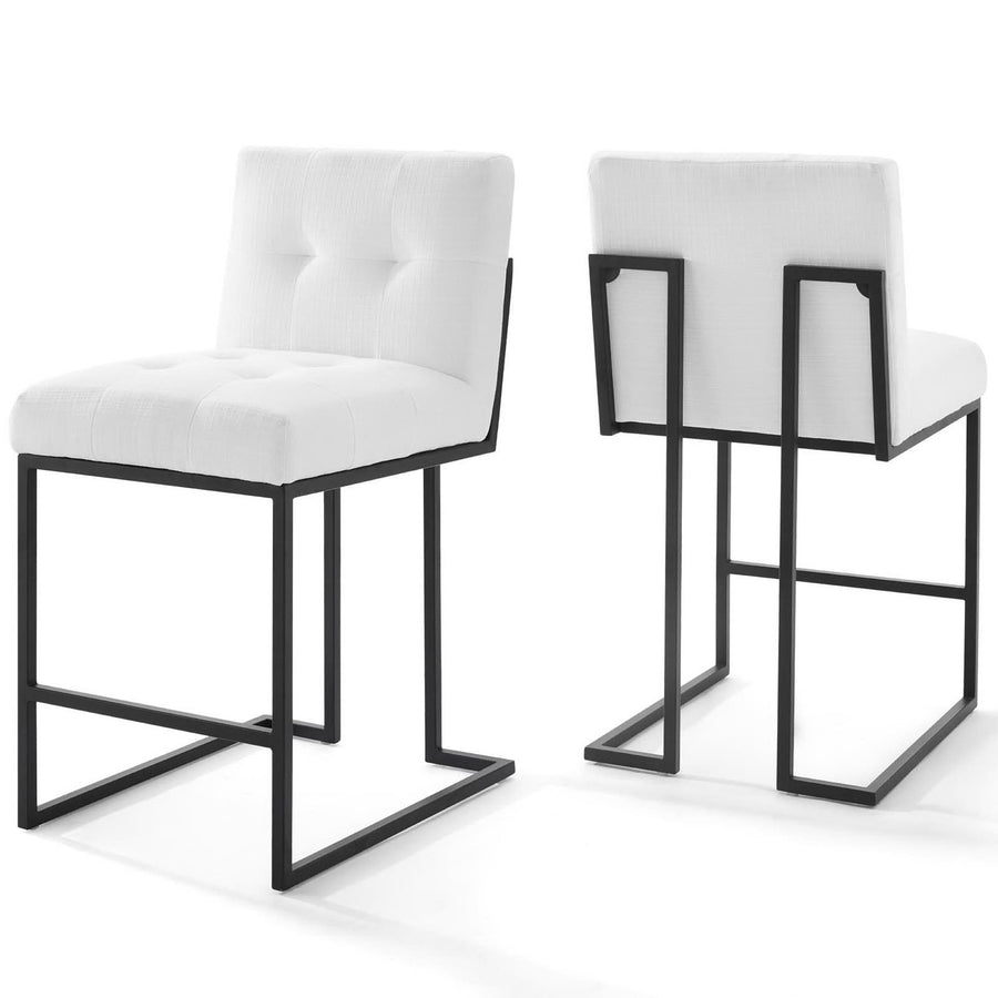 Indigo Black Stainless Steel Upholstered Fabric Counter Stool Set of 2 in Black White