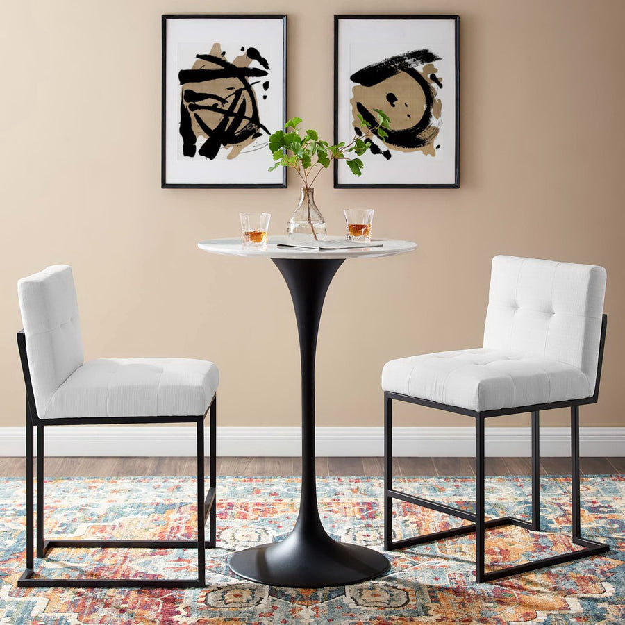 Indigo Black Stainless Steel Upholstered Fabric Counter Stool Set of 2 in Black White