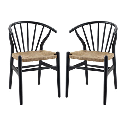 Flourish Spindle Wood Dining Side Chair Set of 2 in Black