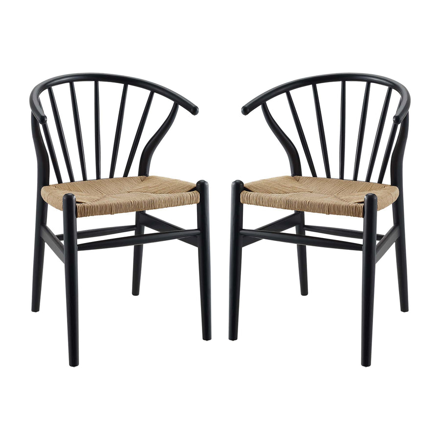 Elliot Spindle Wood Dining Side Chair Set of 2 in Black