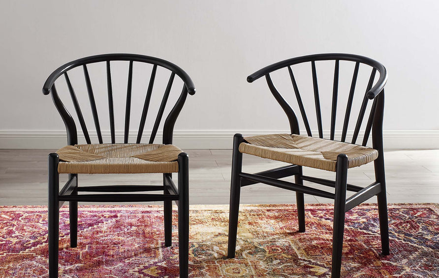 Elliot Spindle Wood Dining Side Chair Set of 2 in Black