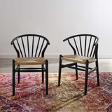 Elliot Spindle Wood Dining Side Chair Set of 2 in Black