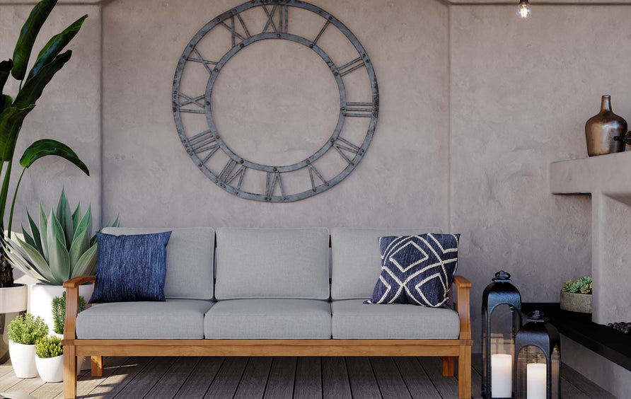 Cove Outdoor Patio Teak Sofa in Natural Gray