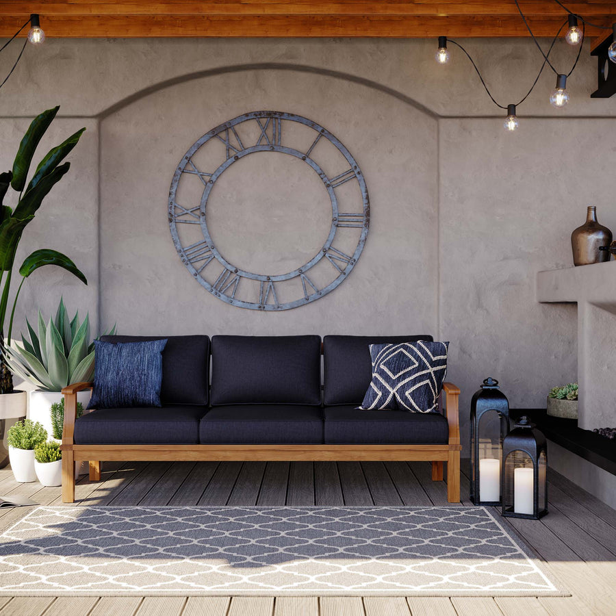 Cove Outdoor Patio Teak Sofa in Natural Navy