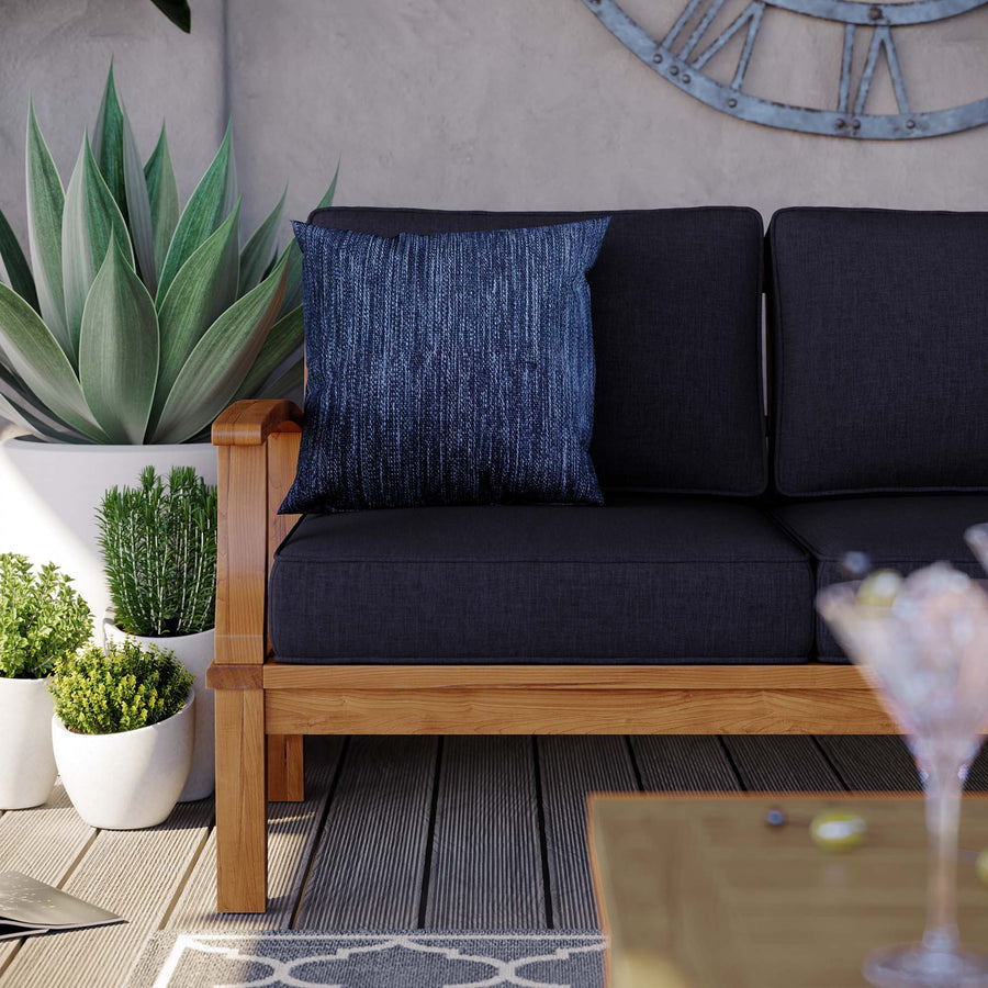 Cove Outdoor Patio Teak Sofa in Natural Navy