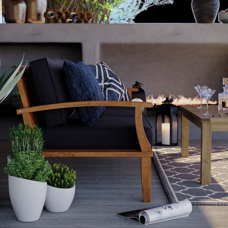 Cove Outdoor Patio Teak Sofa in Natural Navy