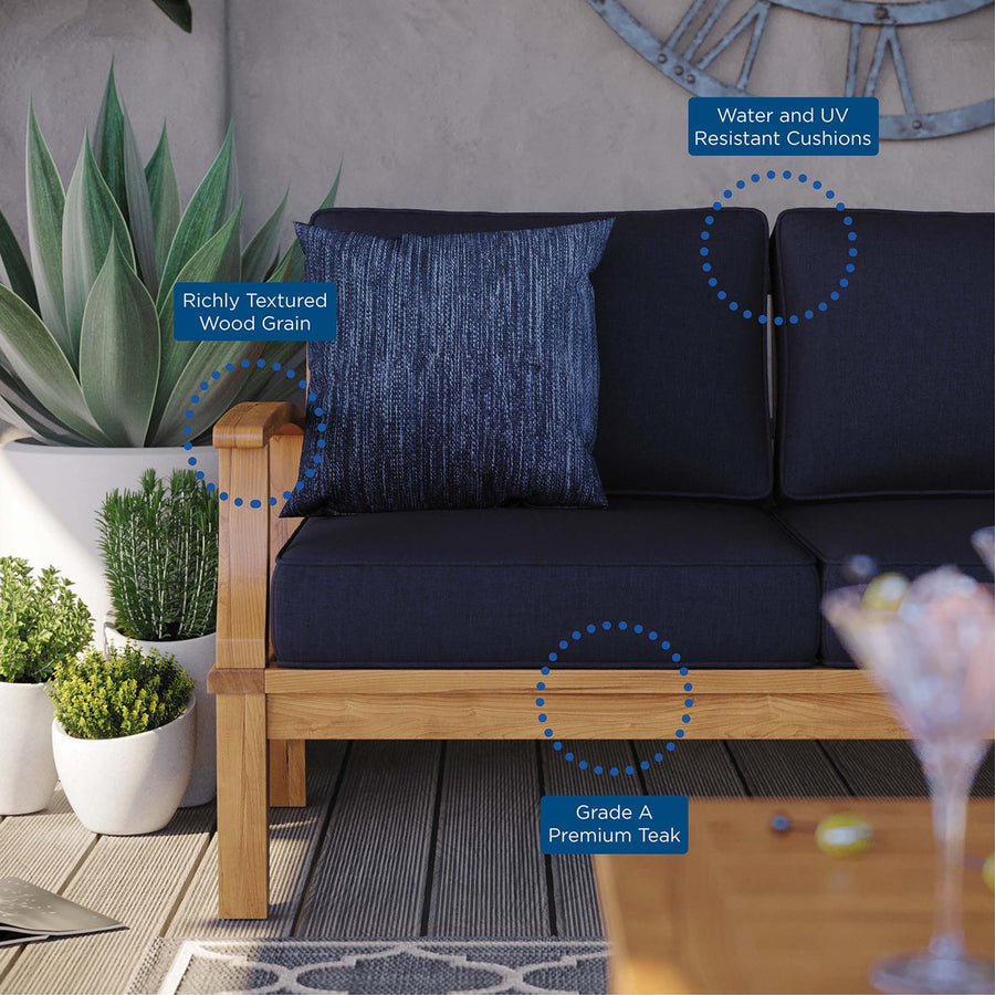 Cove Outdoor Patio Teak Sofa in Natural Navy